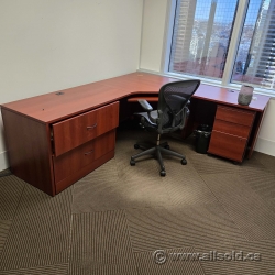 Autumn Maple L Suite Office Desk w/ Storages